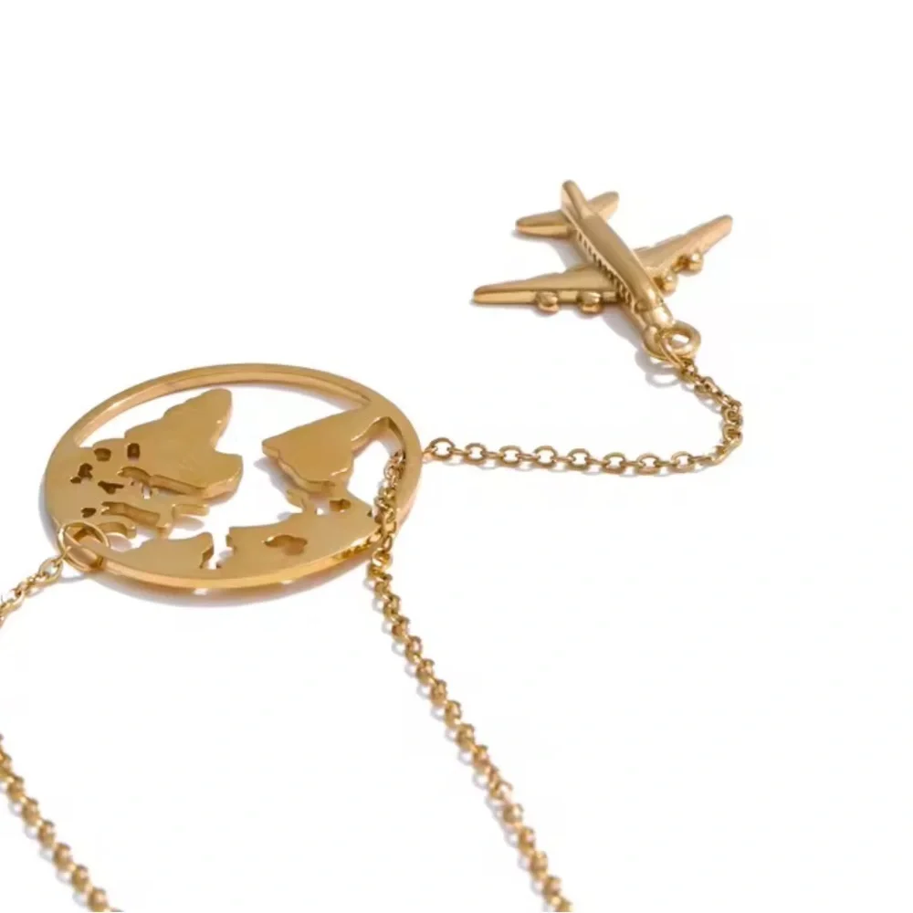 Traveller Airplane Gold World Map Necklace